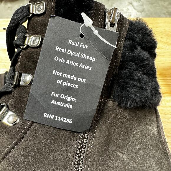 Aquatalia NWT Alyssa Suede Shearling Lace Up Combat Style Boots Black Size 12M - Picture 9 of 11